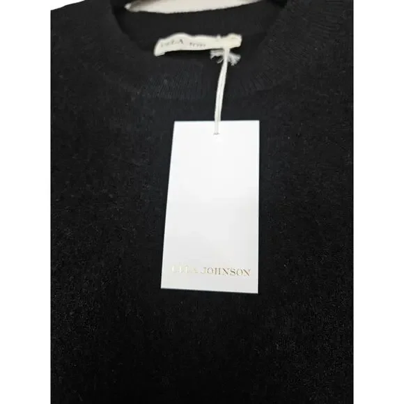 NEW Ulla Johnson P Rubi Pullover Black Merino Wool Tie Front Sweater Minimalist